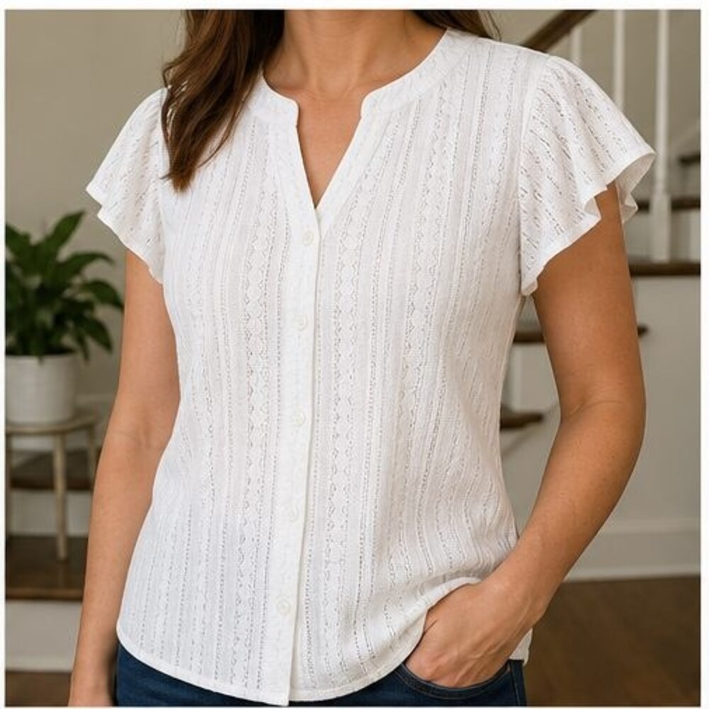 White Ruffle Blouse - Picture 2 of 6